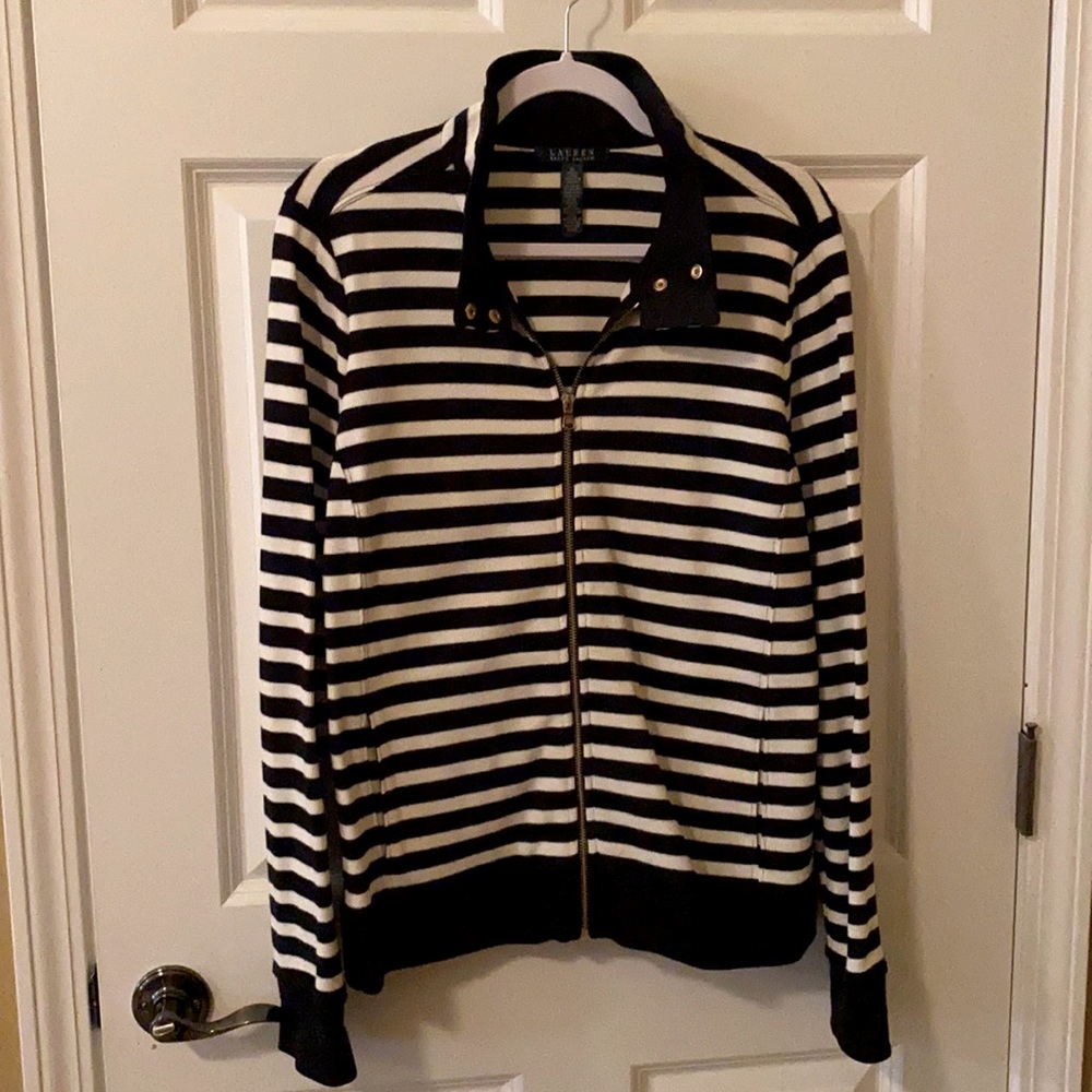 Ralph Lauren Women’s Stripped Sweater w/side pockets; Size XL